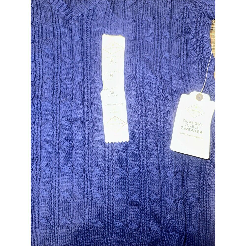 St Johns Bay Women Sweater Navy Cable Knit Long Sleeve V Neck NWT. 10 - Picture 3 of 8